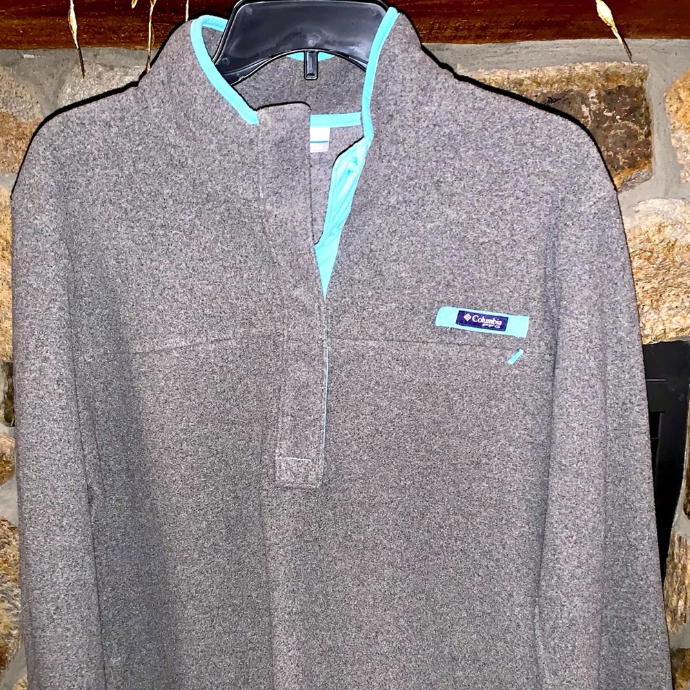 Columbia 3/4 pullover teal/gray fleece feel